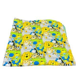 Baby Blanket With Zoo Animals & Stripes Print Double-Sided Soft Cotton Blend